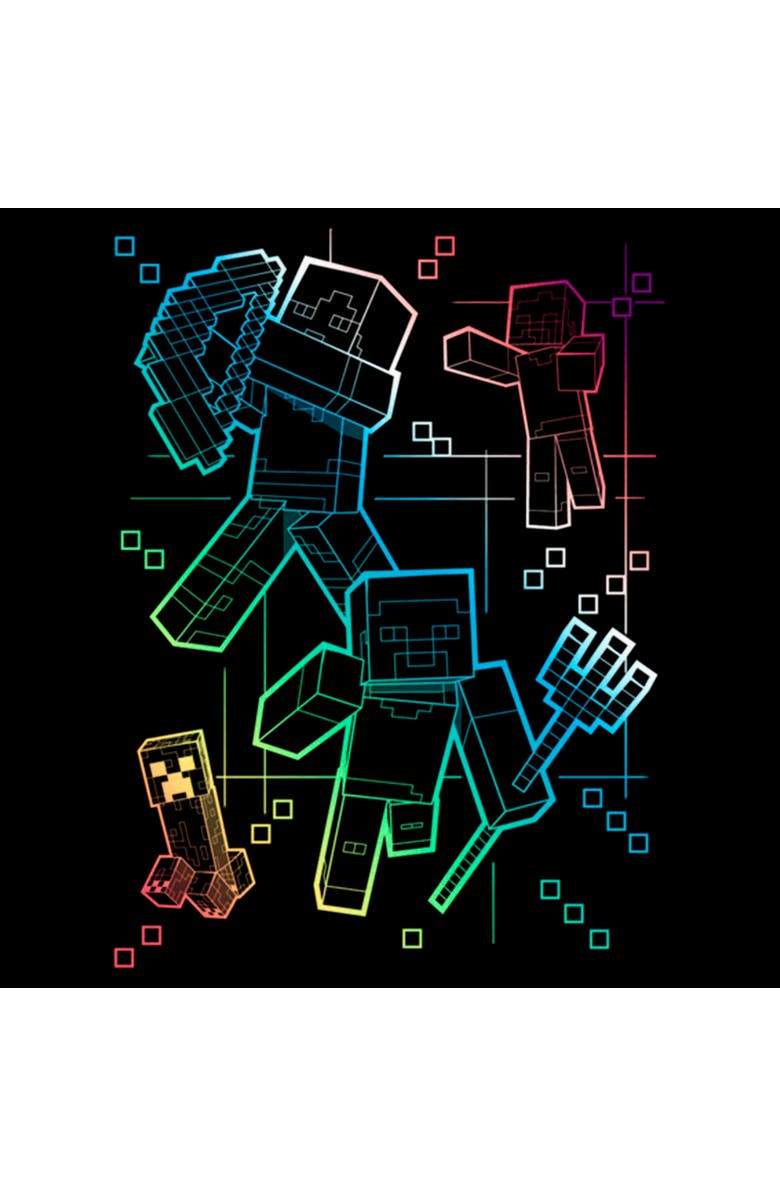 MINECRAFT Boy's Minecraft Rainbow Characters Lines  Graphic T-Shirt, Alternate, color, Black
