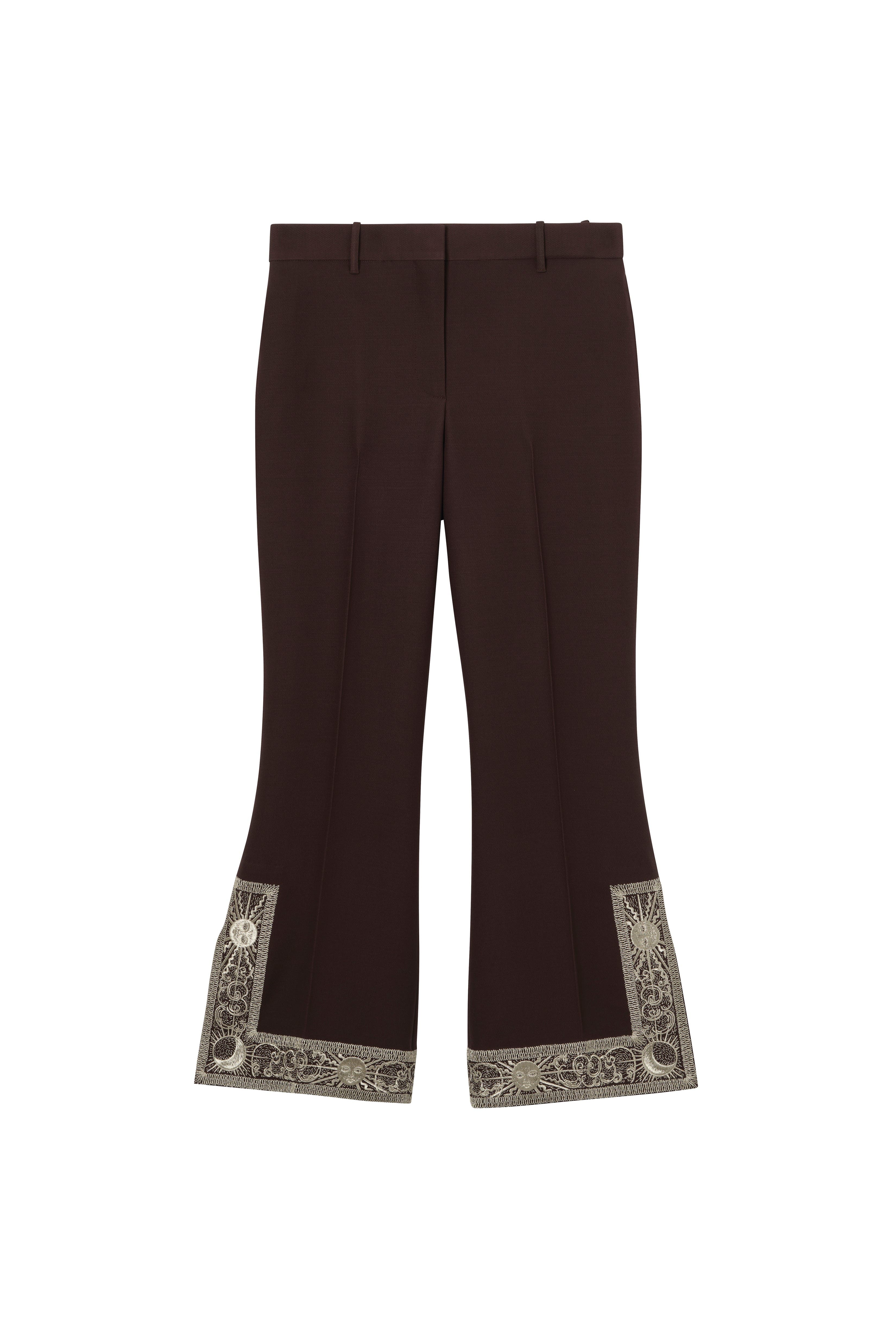 Cropped Embroidered Wool Silk Flared Trousers - image 4
