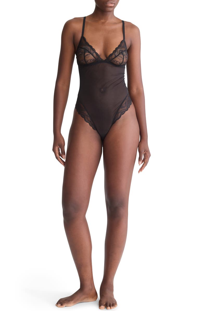 Calvin Klein Essentials Lace & Mesh Teddy, Alternate, color, 