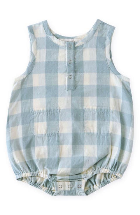 Gingham Check Patch Pocket Organic Cotton Bubble Romper (Baby)