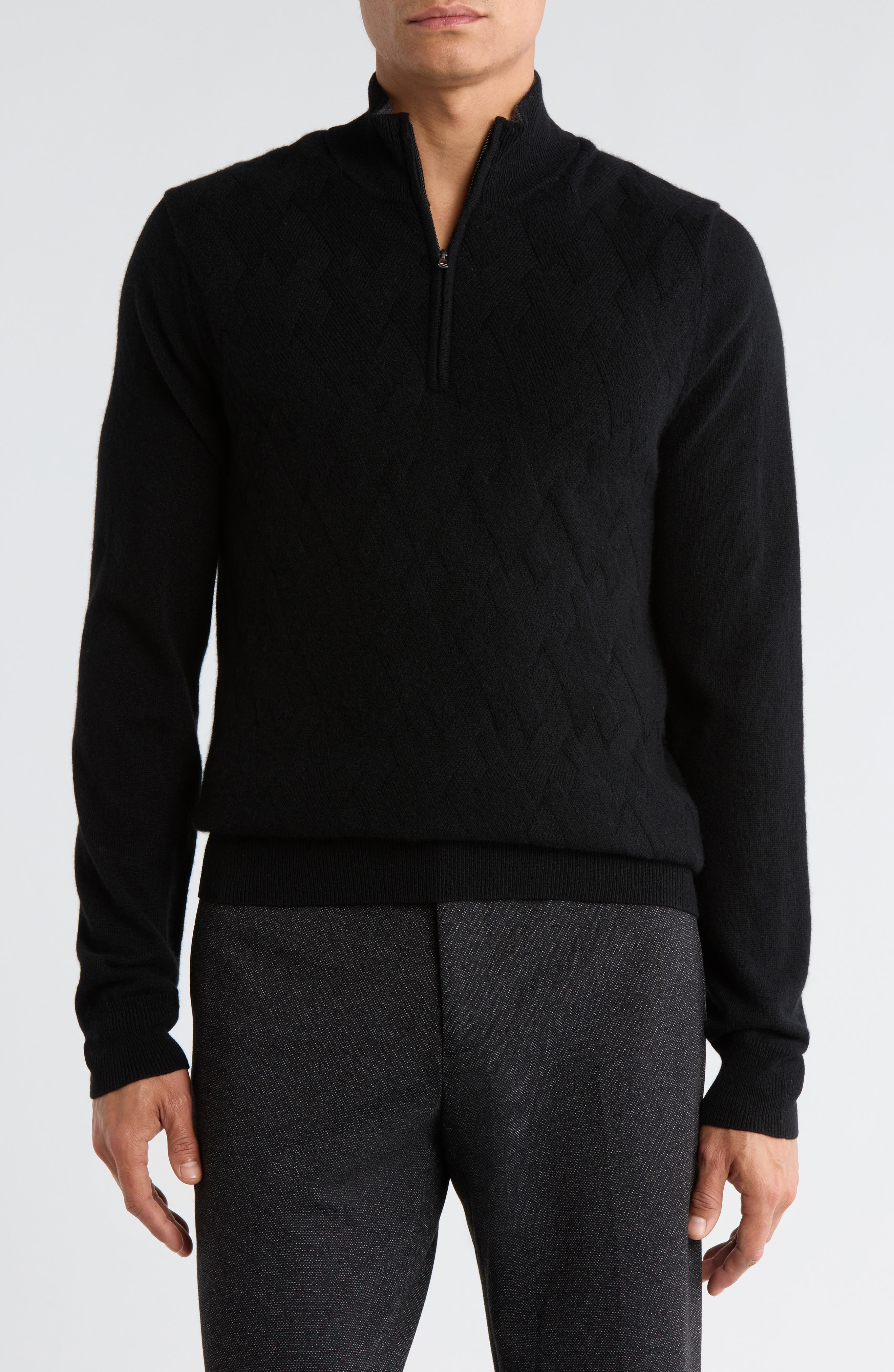 Amicale Jacquard Cashmere Quarter Zip Sweater