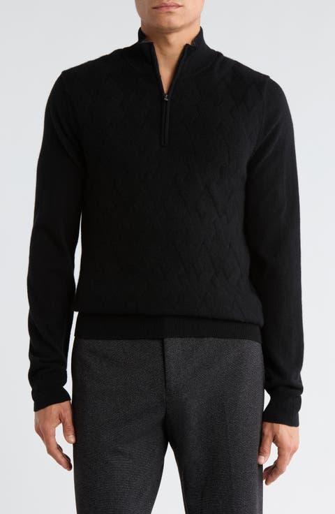 Jacquard Cashmere Quarter Zip Sweater