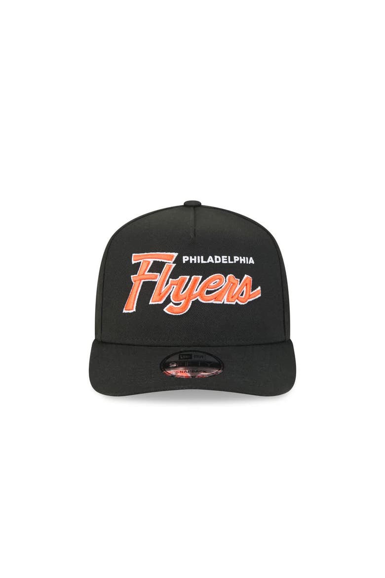 Men's New Era Black Philadelphia Flyers Script A-Frame 9FIFTY Snapback Hat, Alternate, color, Black