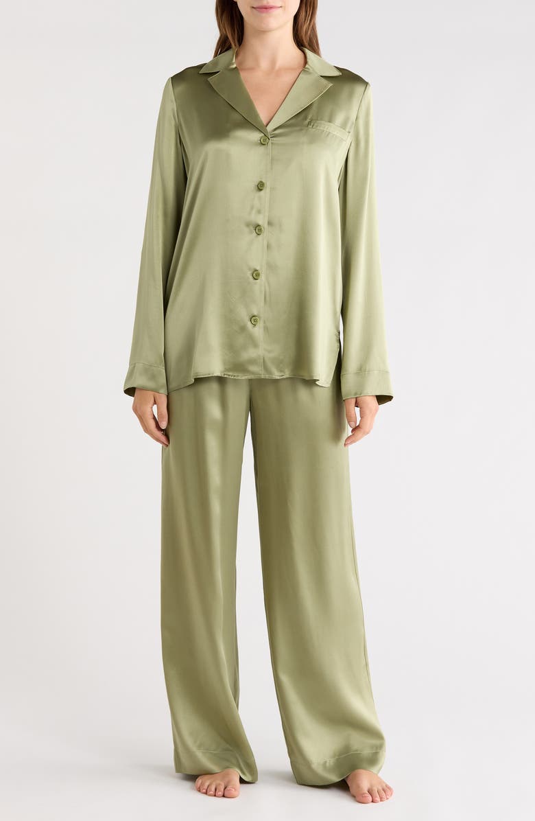 Reformation Ella Silk Pajamas, Main, color, Artichoke