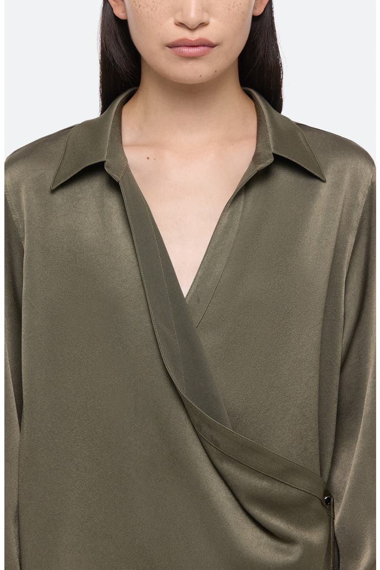 Relax Faux Wrap Shirt, Alternate, color, OLIVE - F0X