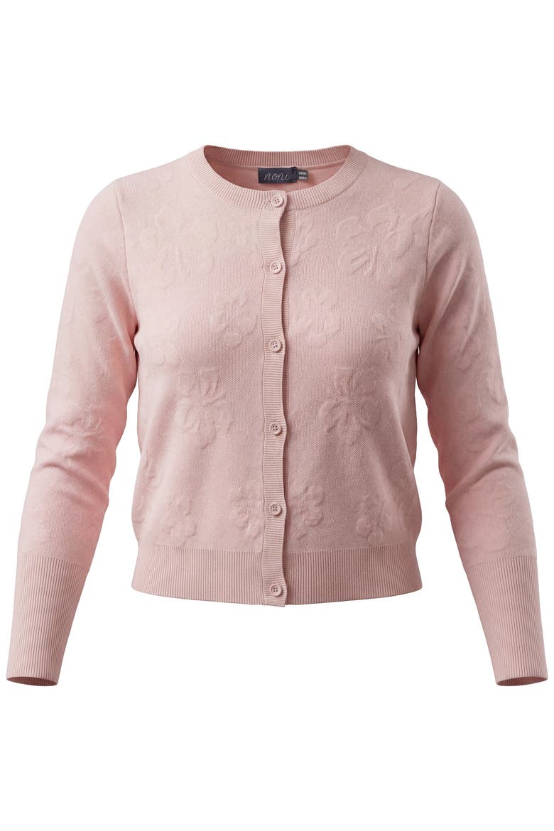 Embossed Flower Button Front Ribbed Hem Cardigan, Alternate, color, Soft Pink
