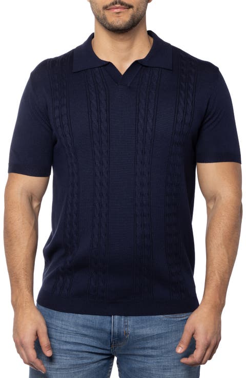 Cable Short Sleeve Johnny Collar Sweater