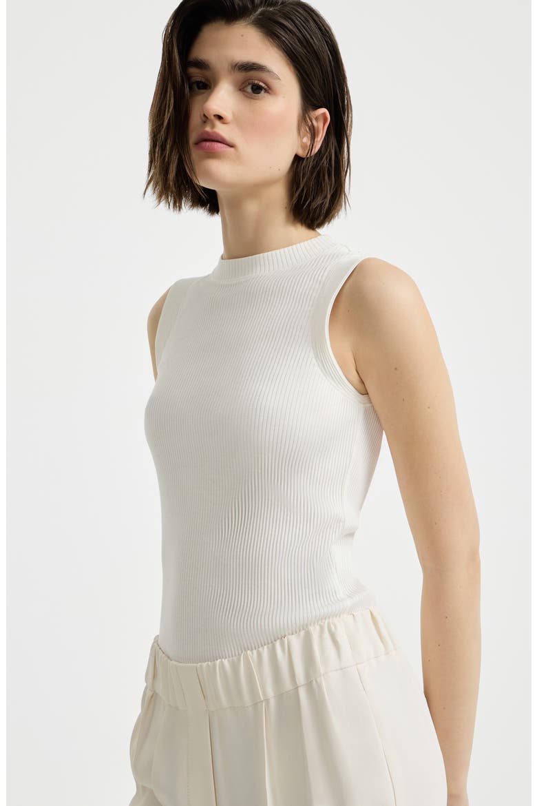 Cotton ribbed jersey top with monili, Alternate, color, Ivory