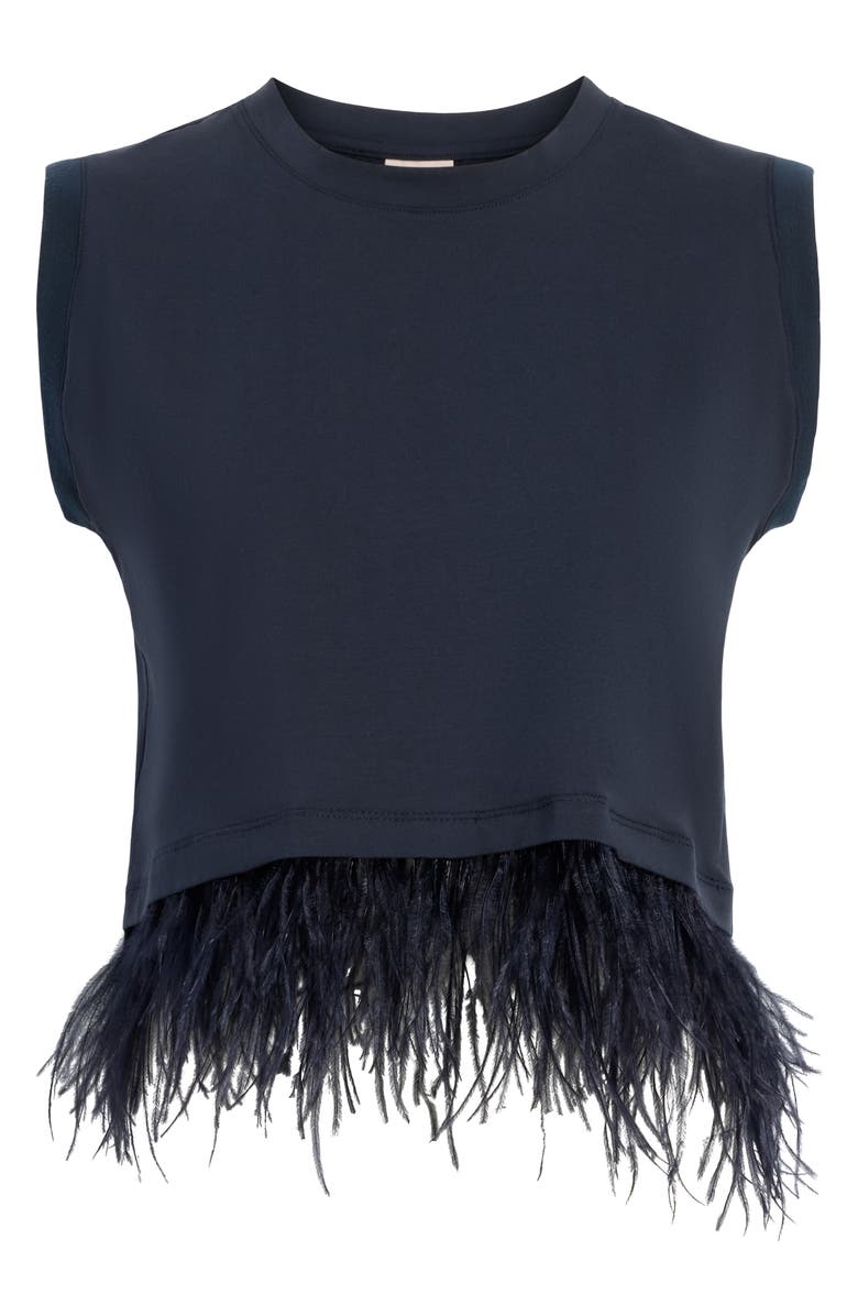 Cinq à Sept Feather Trim Crop Top, Alternate, color, Navy