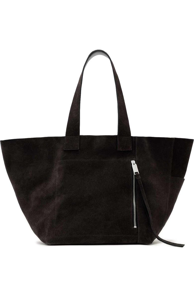 AllSaints Alba Suede East/West Tote, Main, color, Bitter Brown