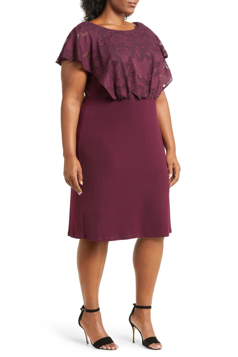 Jacquard Overlay Midi Dress, Alternate, color, BORDEAUX