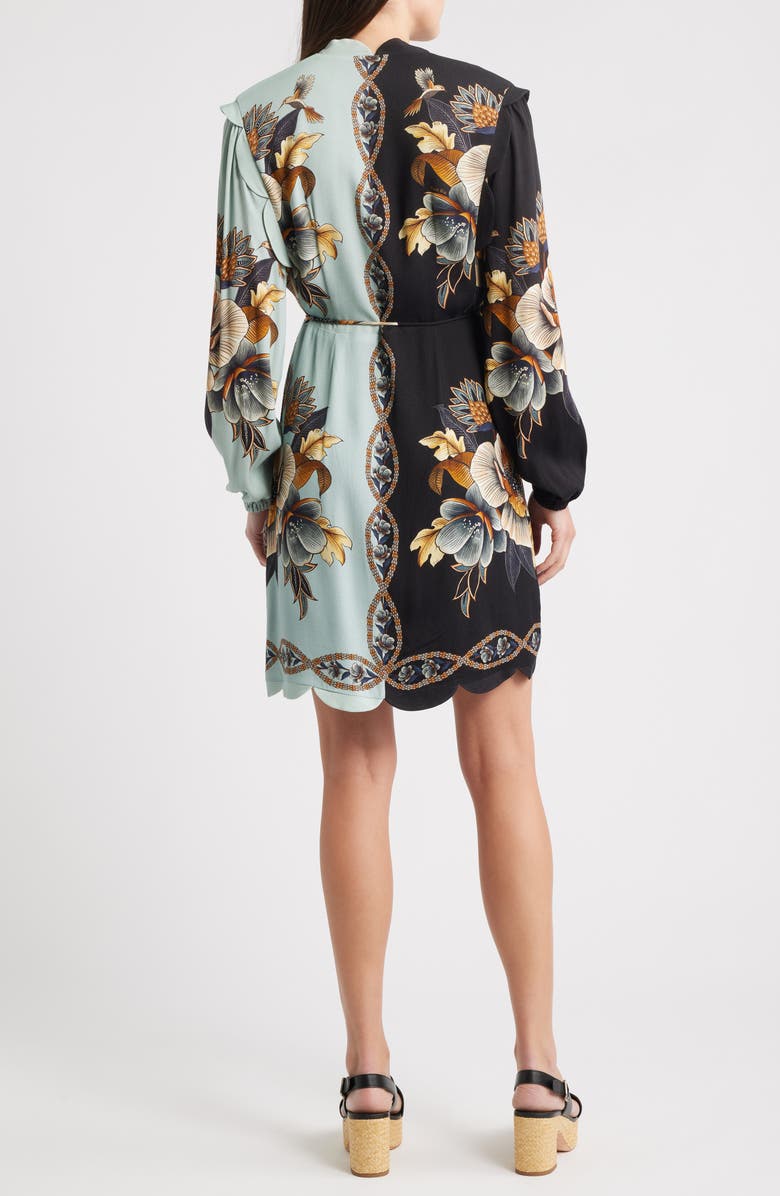 FARM Rio Snake Garden Mix Print Long Sleeve Wrap Dress, Alternate, color, Black