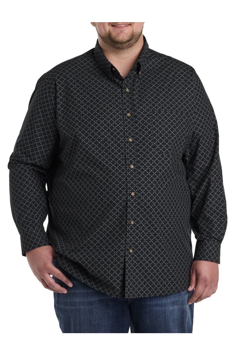 Big & Tall Easy-Care Geometric Print Sport Shirt, Alternate, color, BLACK