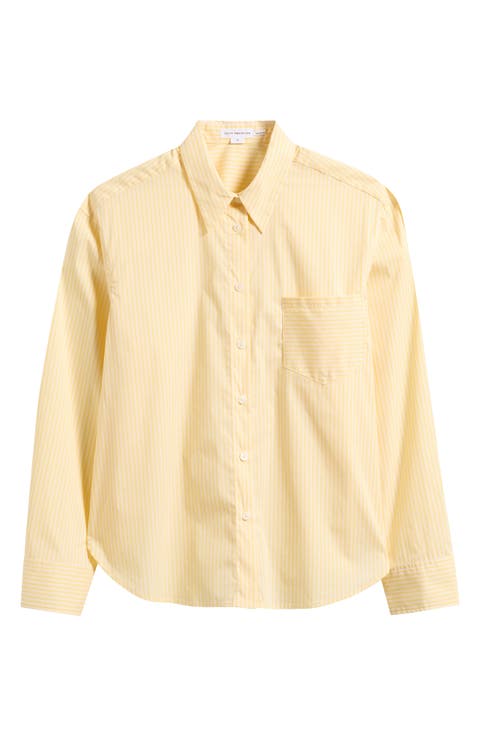 Boxy Stripe Cotton Poplin Blend Button-Up Shirt (Regular & Plus)