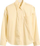 Good American Boxy Stripe Cotton Poplin Blend Button-Up Shirt