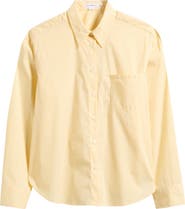 Good American Boxy Stripe Cotton Poplin Blend Button-Up Shirt