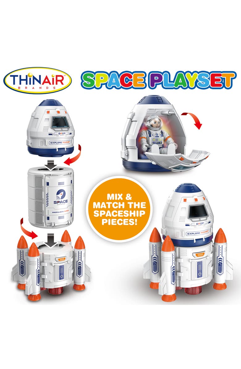 Playful Minds Space Playset 10Pc Lights & Sounds Spaceship Toy Set, 12", Alternate, color, 