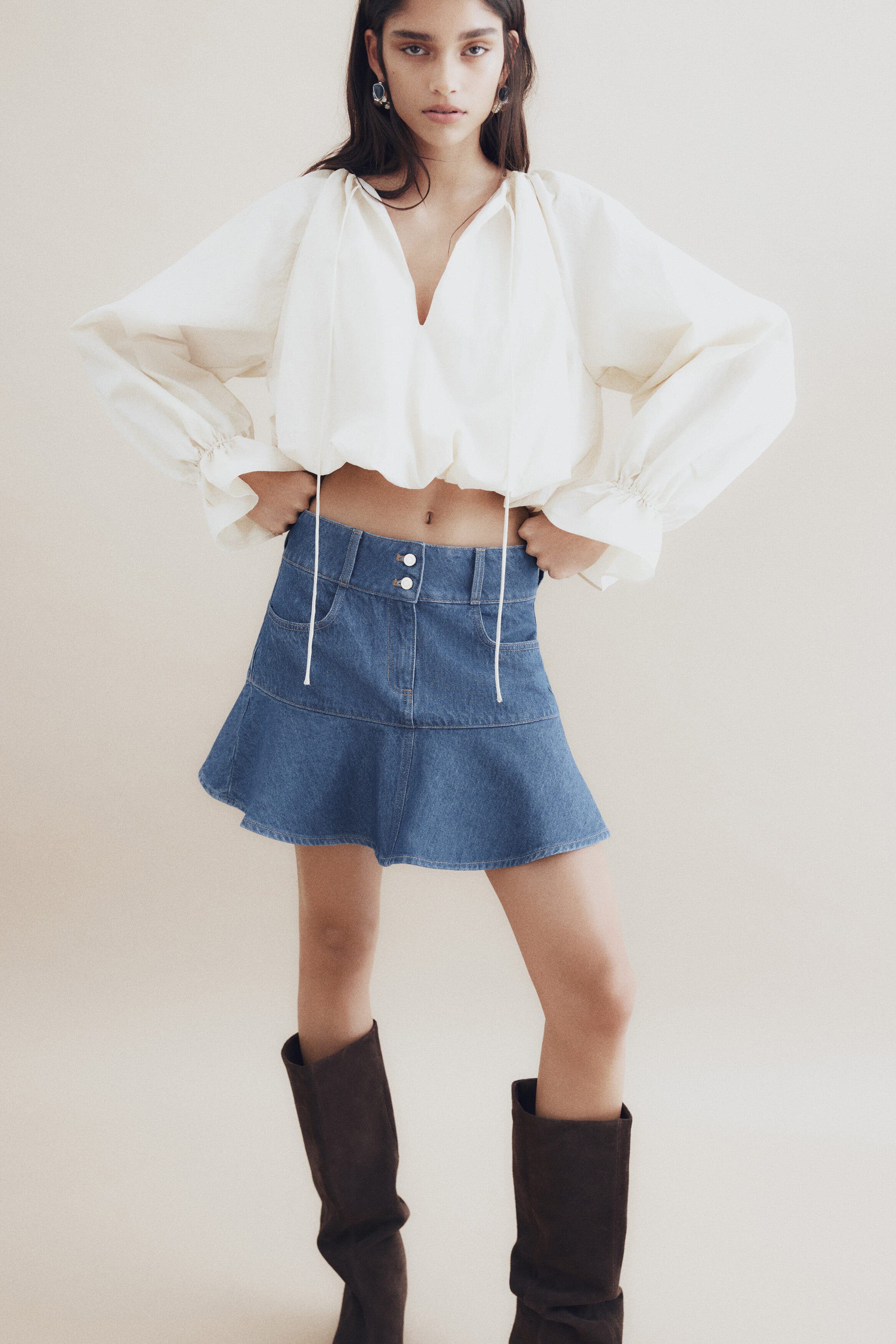 Flounced Denim Mini Skirt - image 2