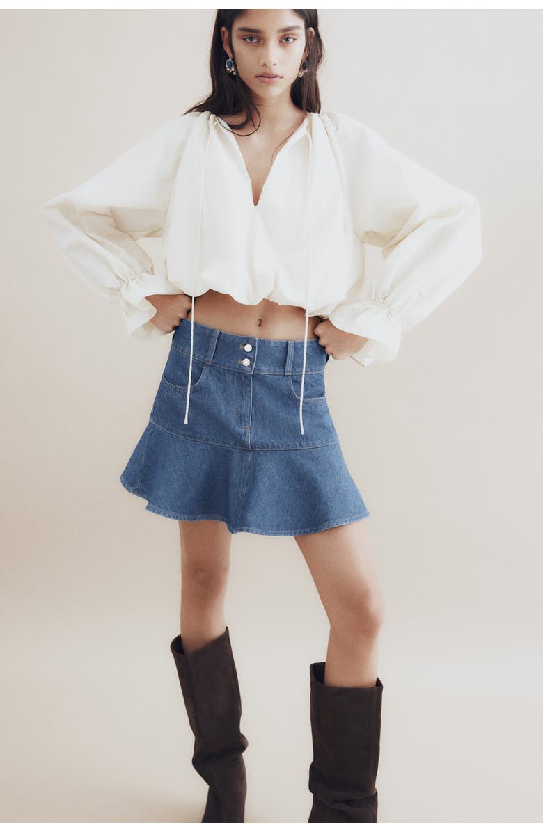 H&M Flounced Denim Mini Skirt, Alternate, color, Denim Blue