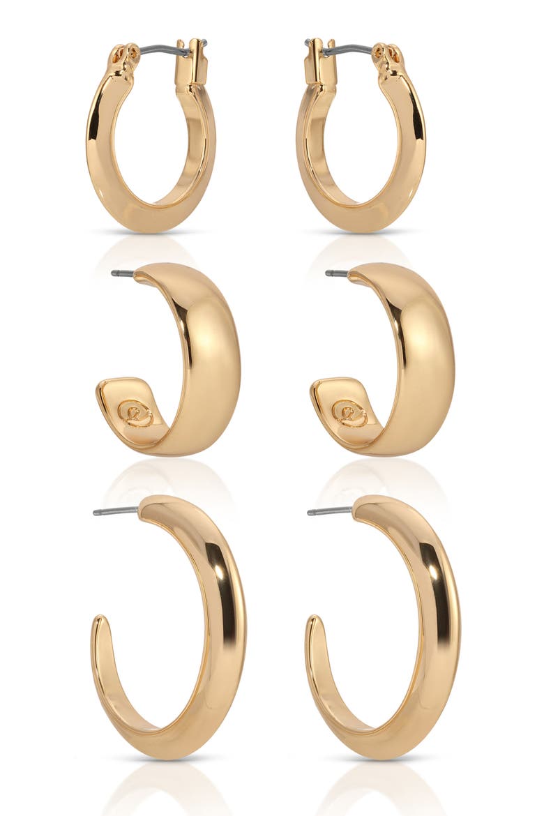 Set of 3 Hoop Earrings, Alternate, color, GOLD