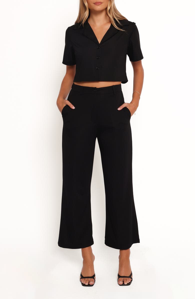 Petal & Pup Element Short Sleeve Crop Shirt & Flare Leg Pants Set, Main, color, Black