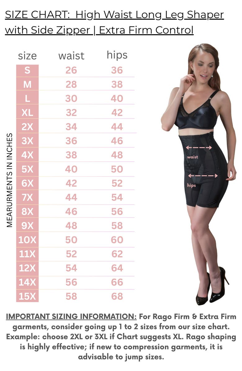 Rago Extra Firm High Waist Long Leg Shaper with Side Zipper, Alternate, color, Black