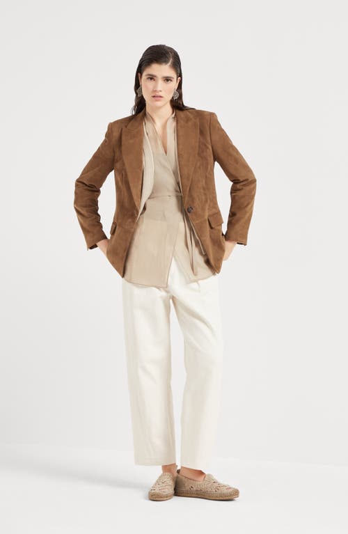 Brunello Cucinelli Pantaloni A Vita Alta Bianchi In Cotone Misto Lino In Panama