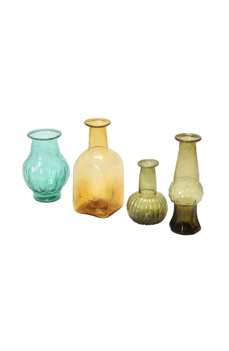 Storied Home Various Decorative Hand Blown Glass Vases, Multicolor, Set of 4, Main, color, Green