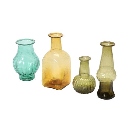 Storied Home Various Decorative Hand Blown Glass Vases, Multicolor, Set Of 4 In Green