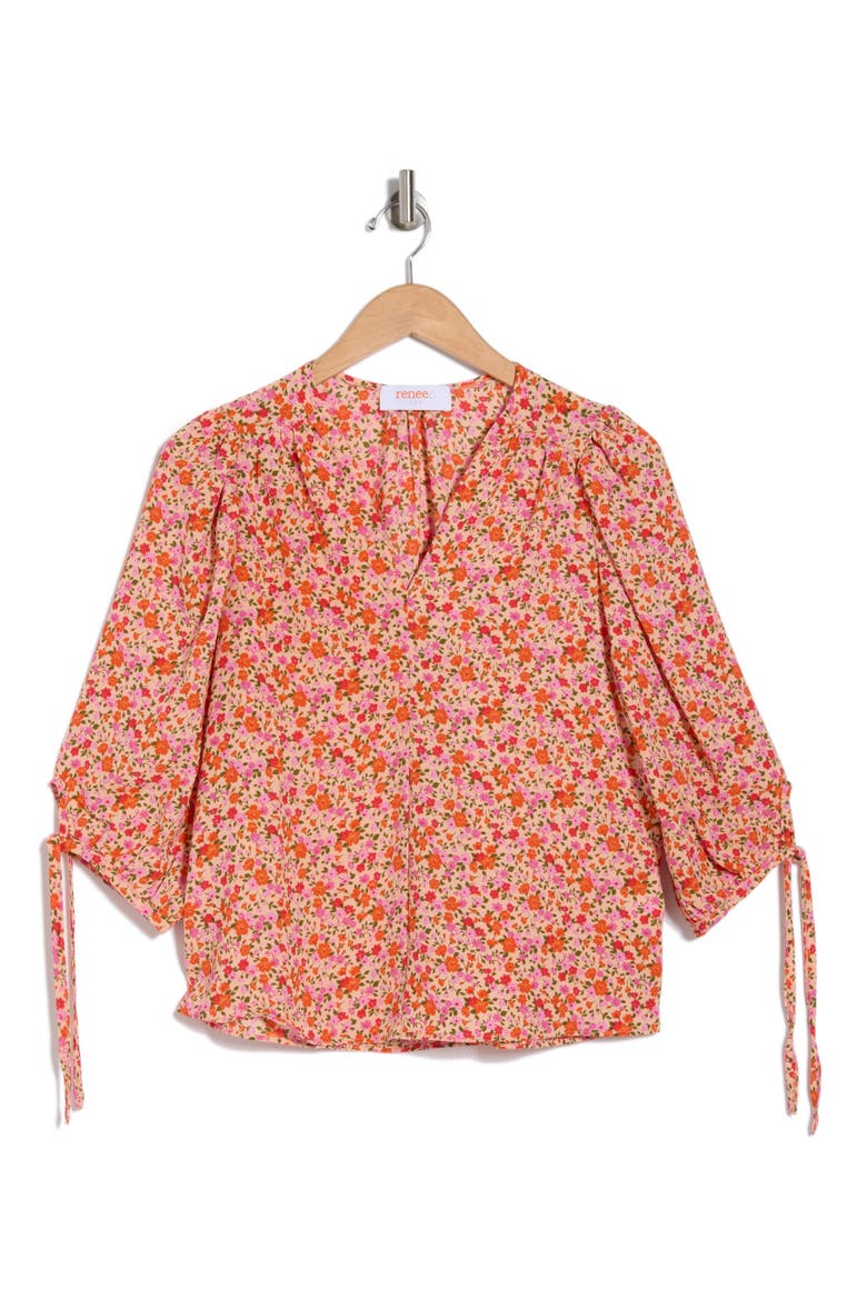 Floral Puff Sleeve Blouse, Alternate, color, PINK