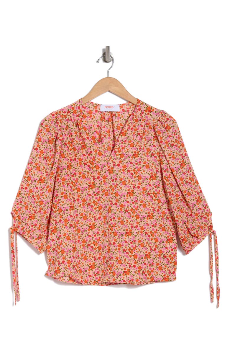 Renee C Floral Puff Sleeve Blouse, Alternate, color, Pink