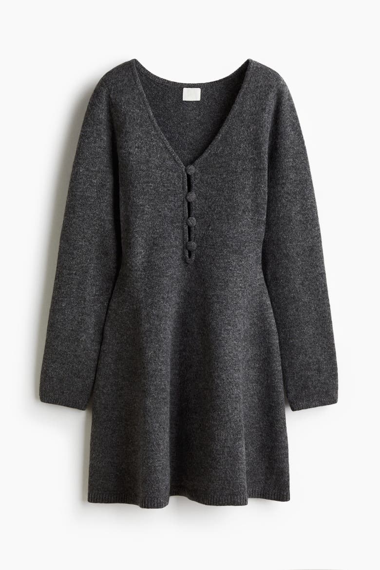 Knitted Flared-skirt Dress, Alternate, color, Dark gray melange
