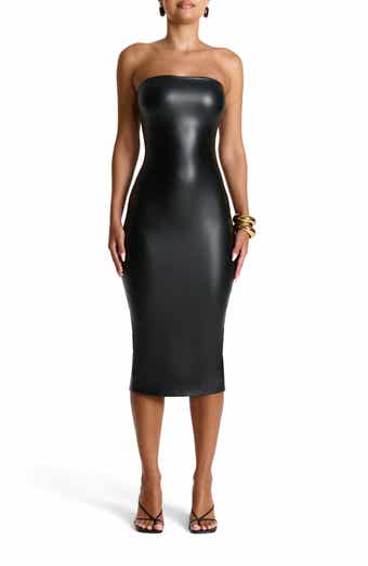 Naked Wardrobe Strapless Faux Leather Body-Con Midi Dress