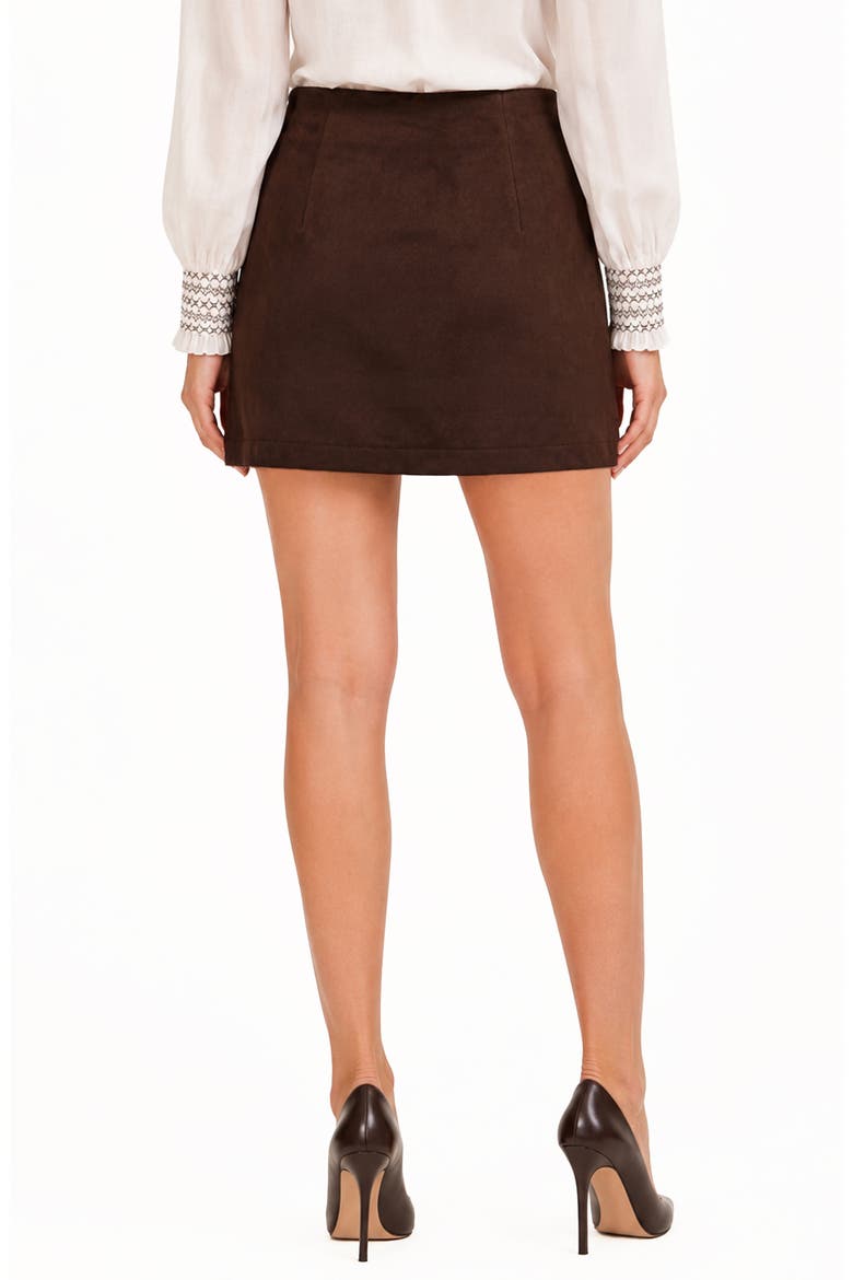 Studded Belt Faux Leather Miniskirt, Alternate, color, CHOCOLATE