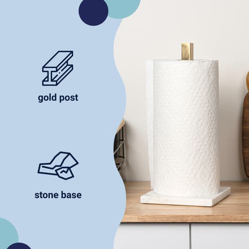 Happimess Avery Modern Classic Metal With Non Slip Weighted Marble Base Paper Towel Holder