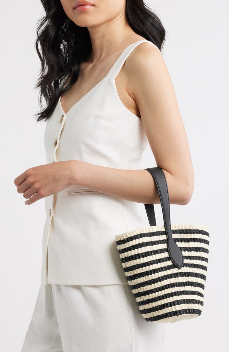 LIFFNER Single Handle Straw Basket Tote, Alternate, color, Black/ Cream