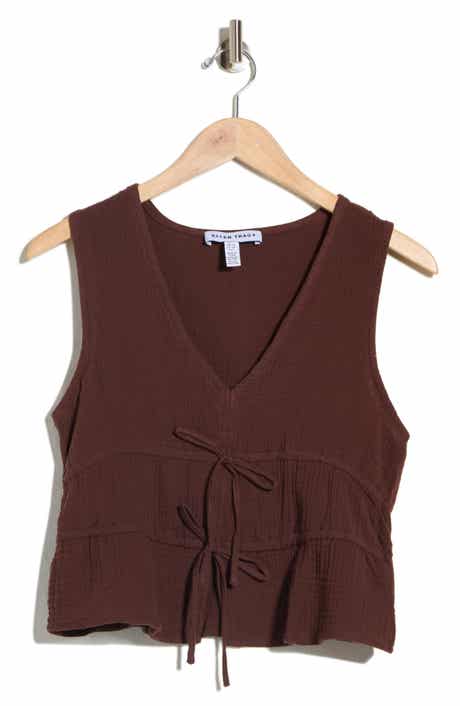Ellen Tracy Tie Front Cotton Gauze Crop Tank