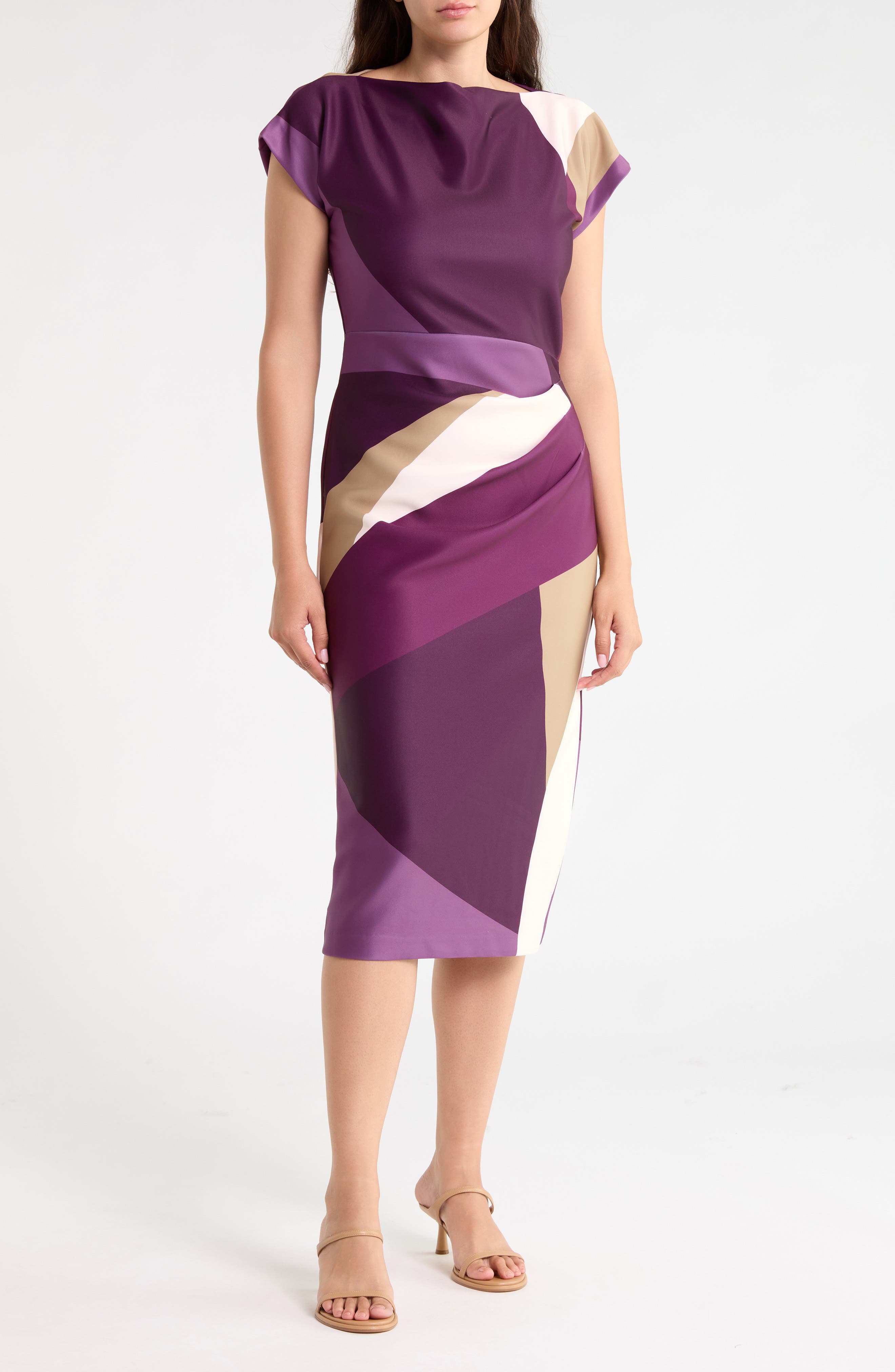 Colorblock Scuba Knit Midi Dress