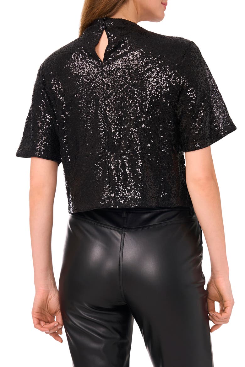 Sequin Mesh Short Sleeve Top, Alternate, color, RICH BLACK