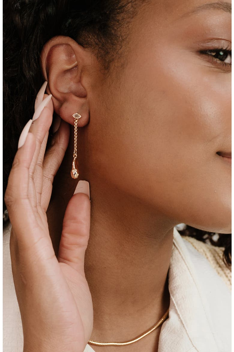 Cubic Zirconia Molten Drop Linear Earrings, Alternate, color, GOLD