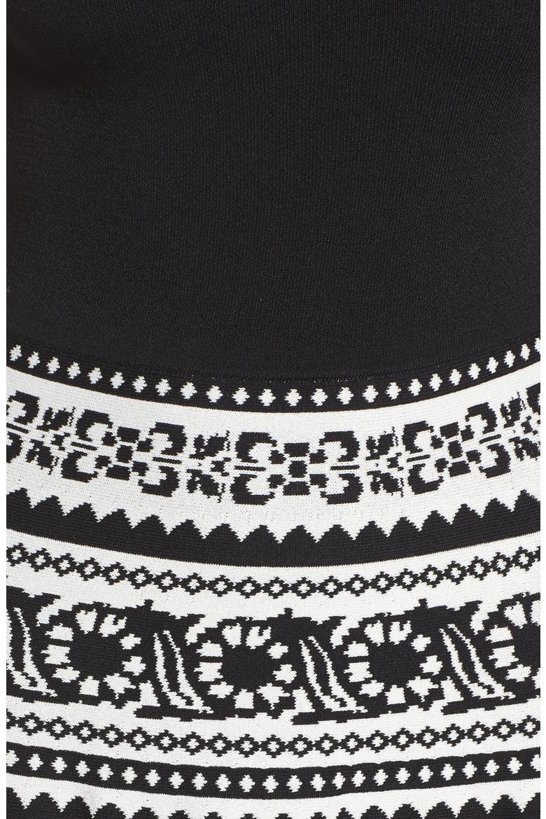 Pattern Off the Shoulder A-Line Knit Dress, Alternate, color, BLACK WHITE