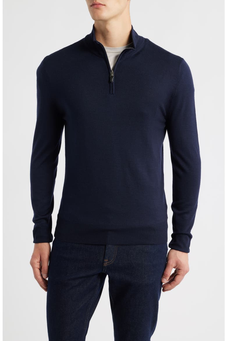 Quarter Zip Wool Blend Sweater, Main, color, NAVY