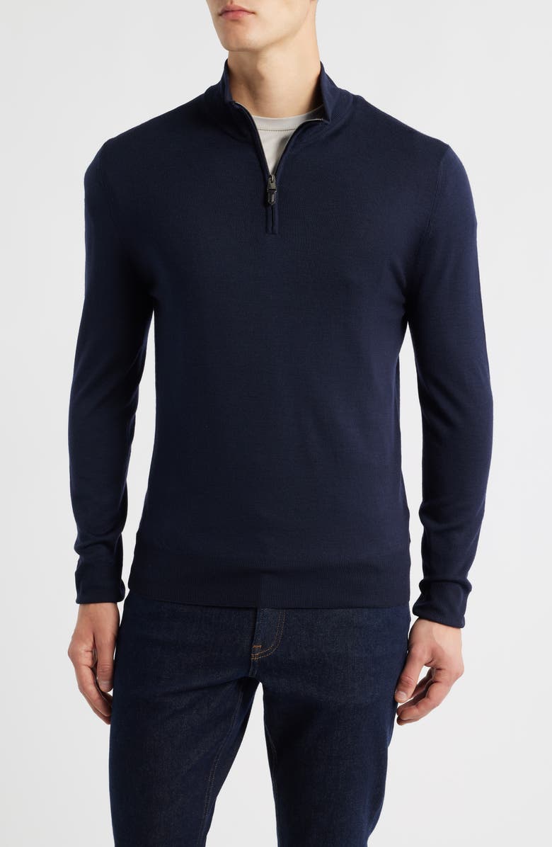 Canali Quarter Zip Wool Blend Sweater, Main, color, Navy