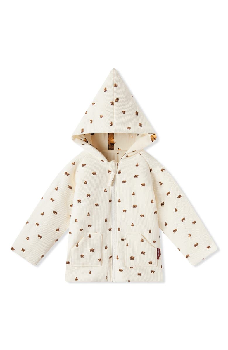 Milkbarn Reversible Waffle Knit Hooded Jacket, Main, color, Honey Bear