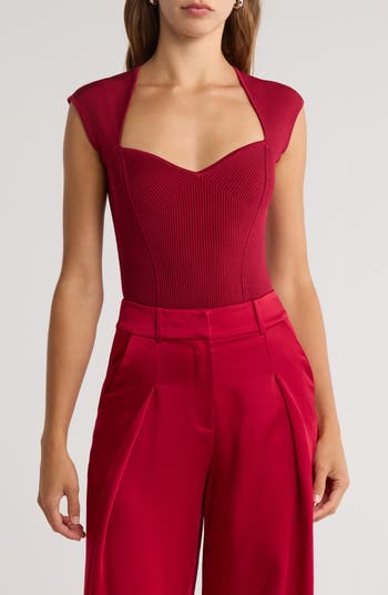 Simkhai Barbara Ribbed-knit Bodysuit In Red