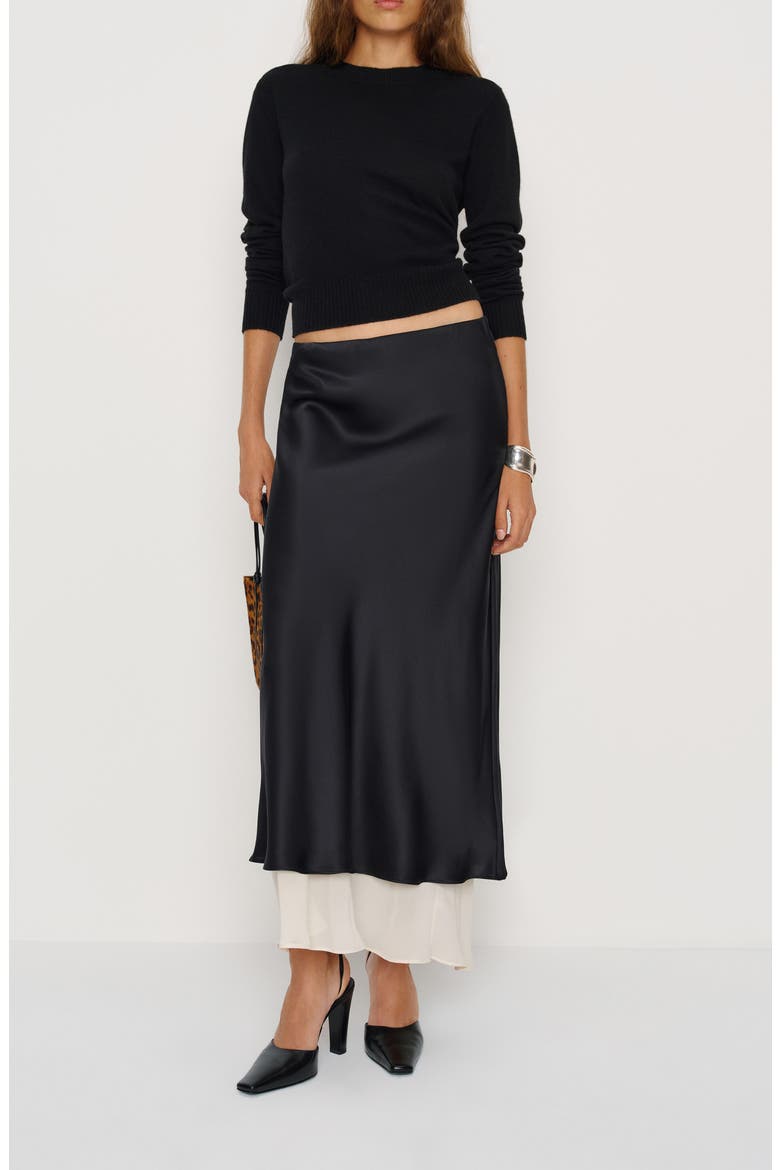 Marcia Layered Silk Maxi Skirt, Alternate, color, BLACK