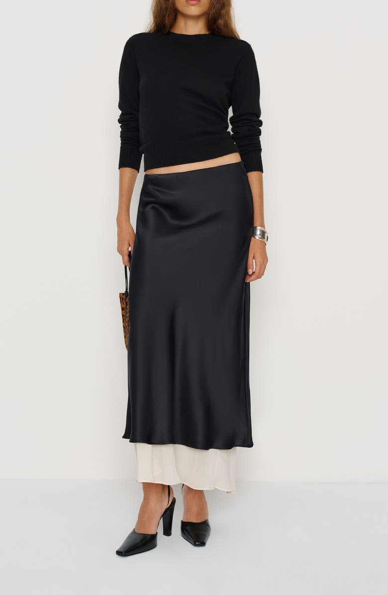 Reformation Marcia Layered Silk Maxi Skirt, Alternate, color, Black