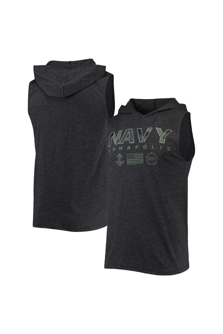 Men's Colosseum Black Navy Midshipmen OHT Military Appreciation Camo Logo Hoodie Sleeveless T-Shirt, Main, color, Heather Black