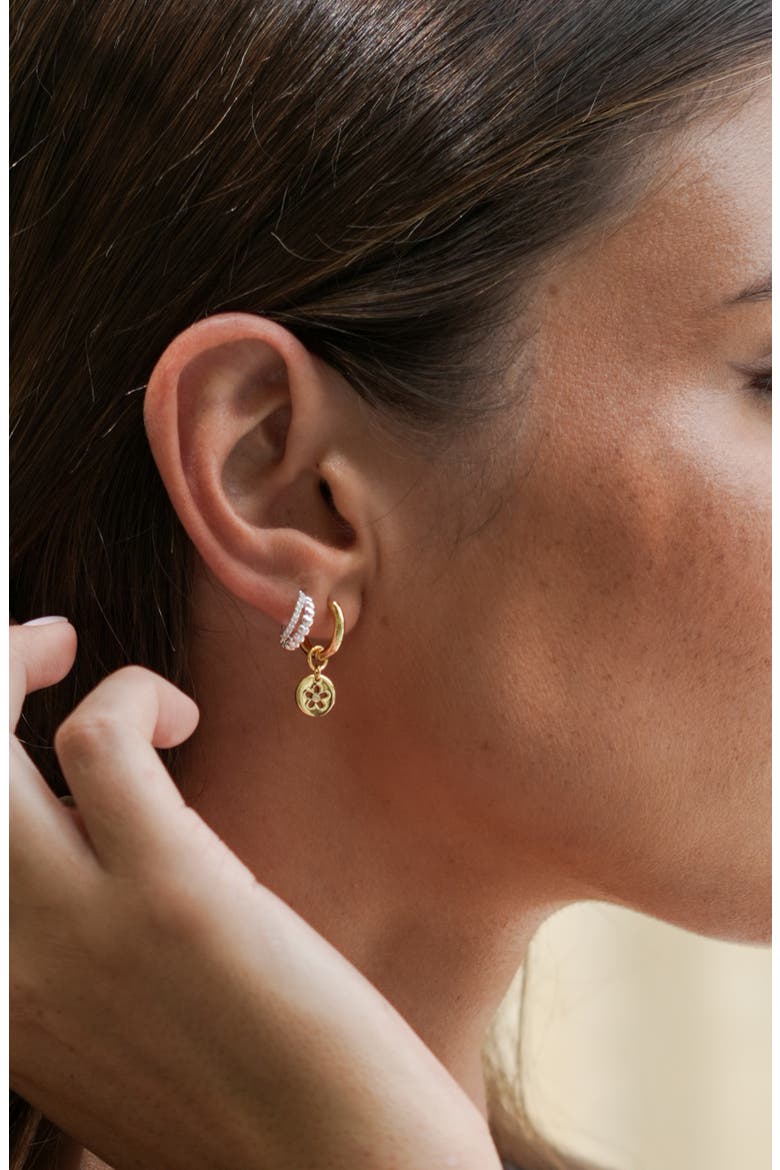 Flower Coin Huggie Earrings, Alternate, color, GOLD