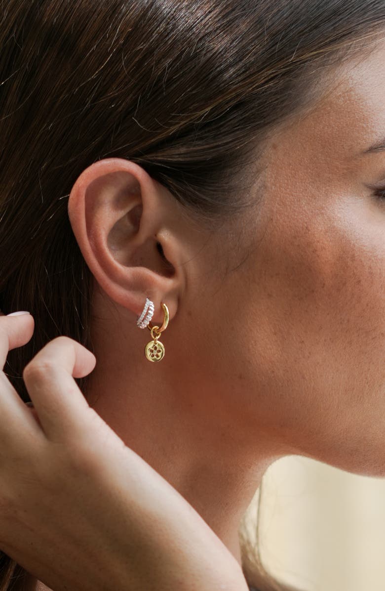 Estella Bartlett Flower Coin Huggie Earrings, Alternate, color, Gold